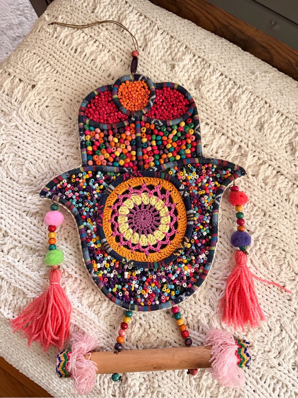 Handmade Multicolor Beaded Hamsa Wall Hanging by
